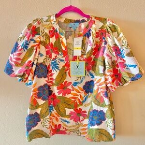CeCe Floral Puff Sleeve Top - Multicolor M